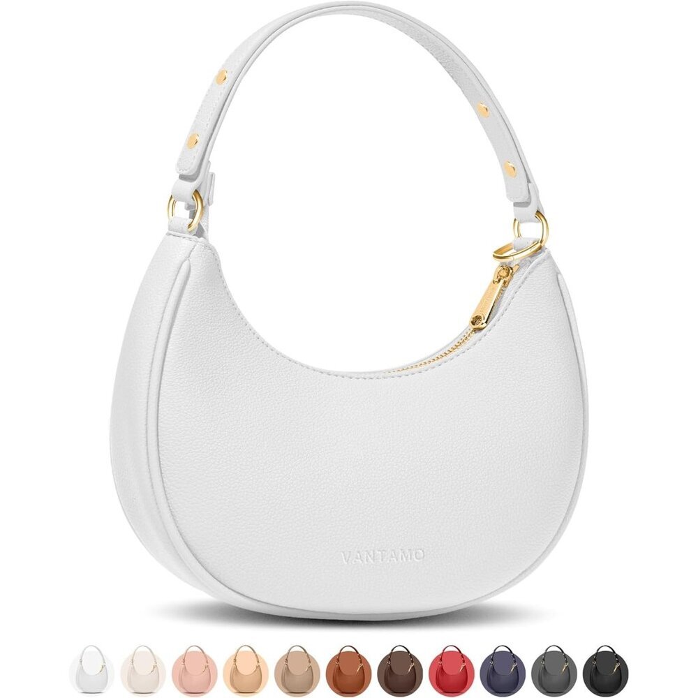 Ⓜ️Women's White Faux Leather RFID Protection Half Moon Crescent Clutch Purses